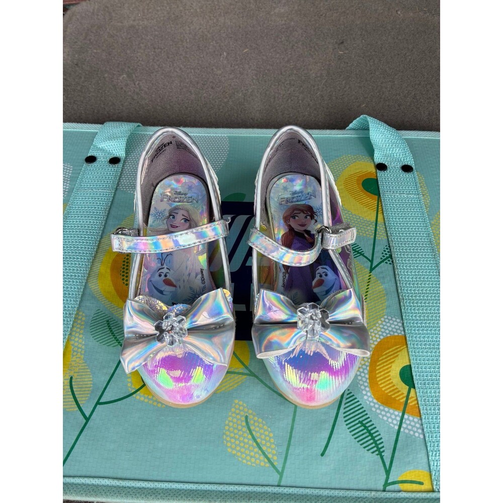 Disney Frozen Holographic Dress Shoes Toddler 7 Iridescent Bow Mary Jane Shoes